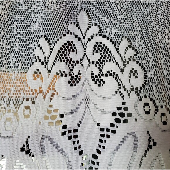 1 Off White Battenburg Lace Valance Scalloped Victorian 60"L X 17.5"H Pocket Rod - Picture 5 of 8